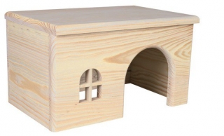 Dřevěný domek s rovnou střechou pro křečky 15x12x15cm